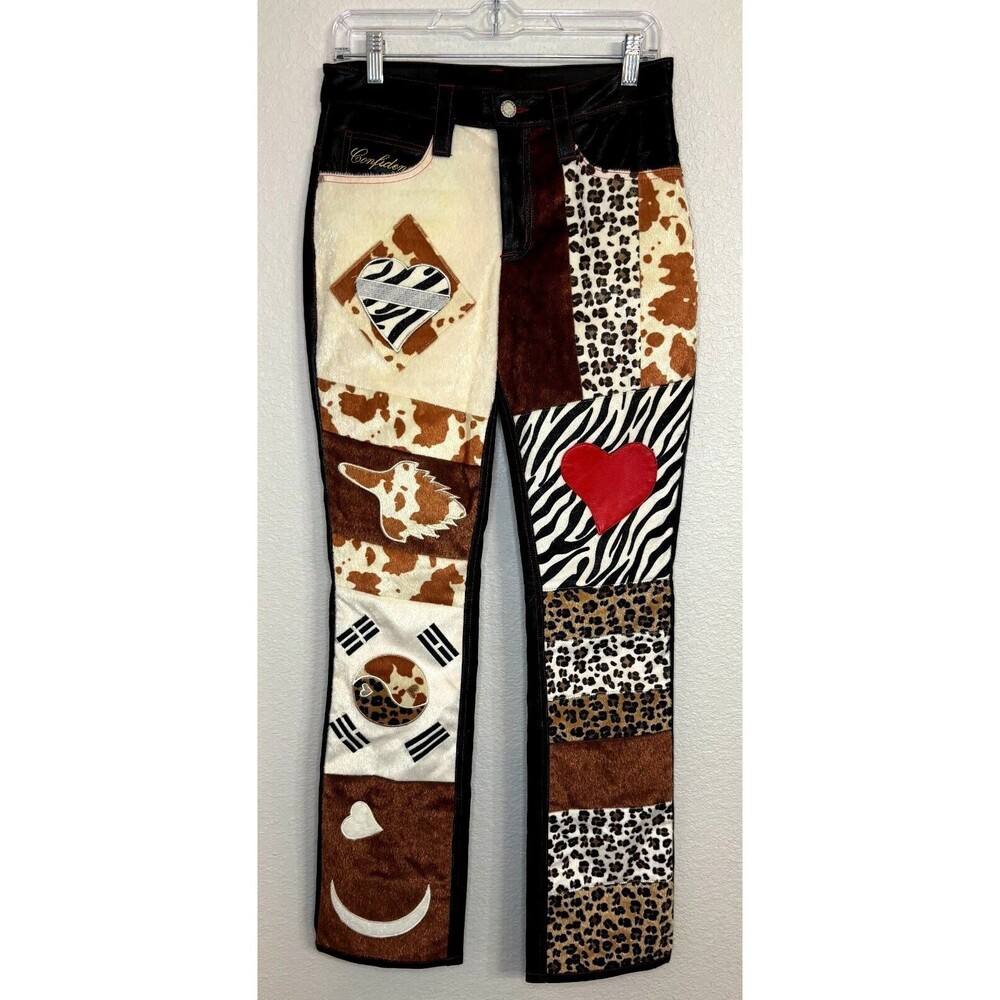 When Smoke Clears Animal Print World Boss Leather Pants Faux Leather Black Sz 28